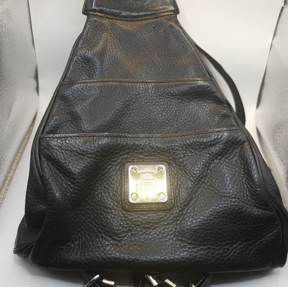 Vintage Rare HCL Germany Triangle Backpack Made In Italy Black Leather EUC! - Picture 5 of 6